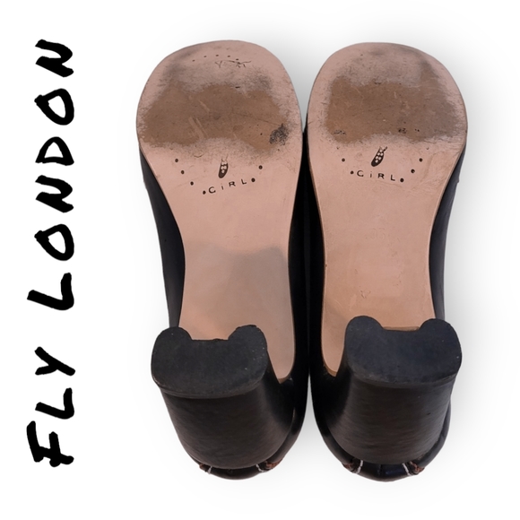 Fly London Red Trim White Stitched Black Leather Heels - Picture 6 of 7